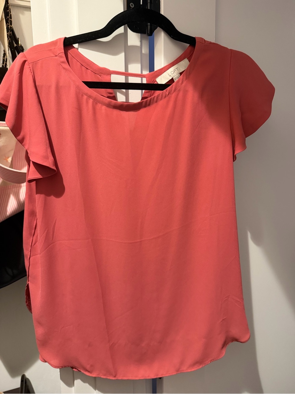 LOFT Coral-Pink Flutter Sleeve Blouse